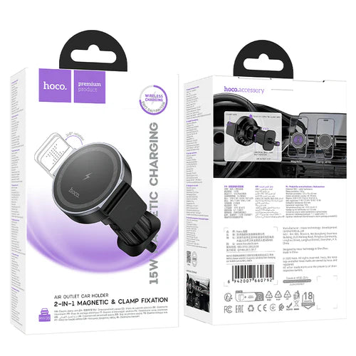 5W Wireless Charging Magnetic 2-in-1 Air Vent Phone Holder – Magnetic or Clamp Mount
