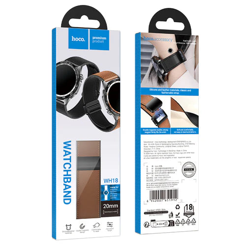 Universal Leather Watch Strap with Magnetic Buckle