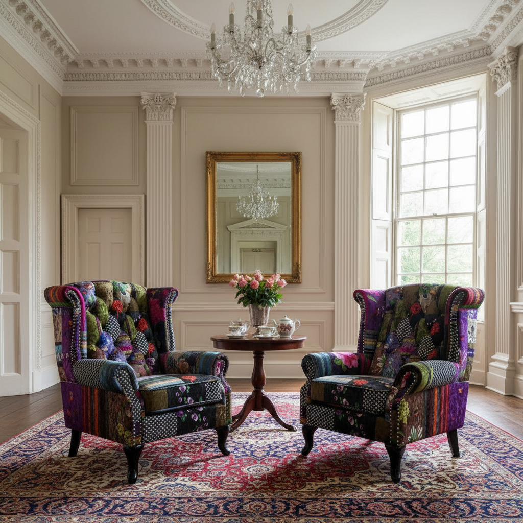 Patchwork Wingback Large Chair