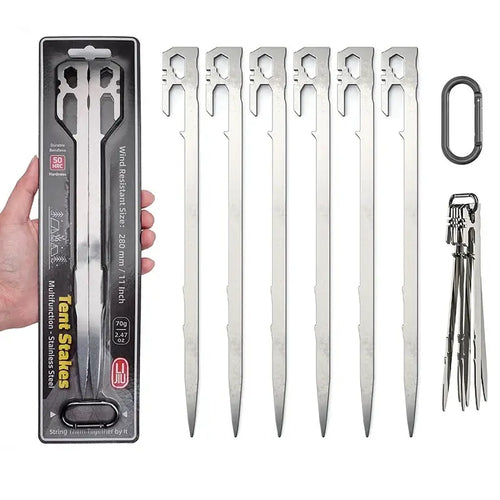 Stainless steel tent pegs, 28cm