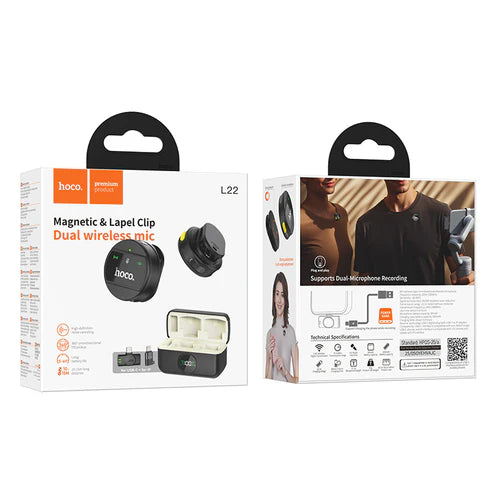 Dual Wireless Digital Microphone w/ USB-C Connector + Lightning Adaptor, ENC Noise Cancellation
