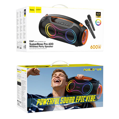 600W Bluetooth Party Speaker with 2 Wireless Microphones