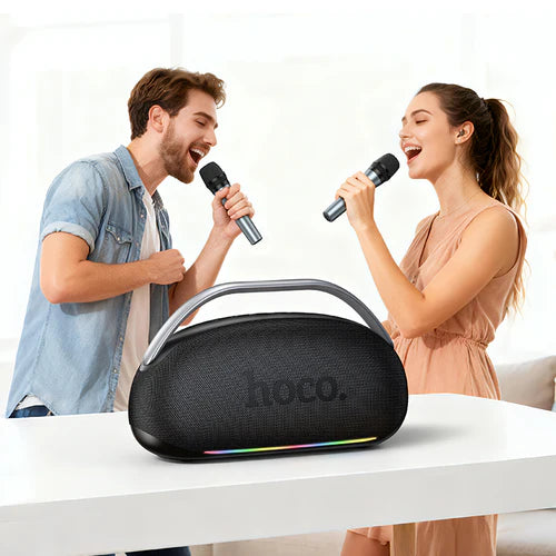 Premium Bluetooth Party Speaker with 2 Wireless Microphones, RGB Light, 3D Sound with 5x Drive Units