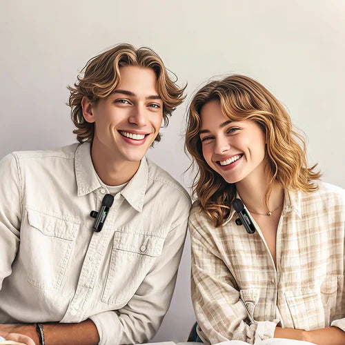 Dual Wireless Digital Microphone w/ USB-C Connector + Lightning Adaptor, DSP Noise Cancellation