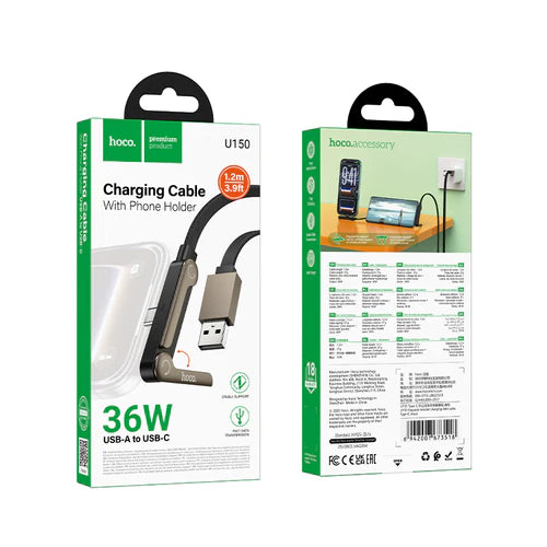 Nylon Braided Zinc Alloy Charging Cable with Metallic Kick Stand USB A to USB C