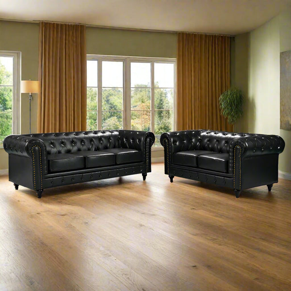 Boston Chesterfield Sofa Set - 3+2 - Black