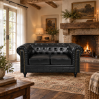 Boston Faux Leather Chesterfield 2 Seater Sofa - Black
