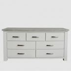 White dresser with multiple drawers on a white background