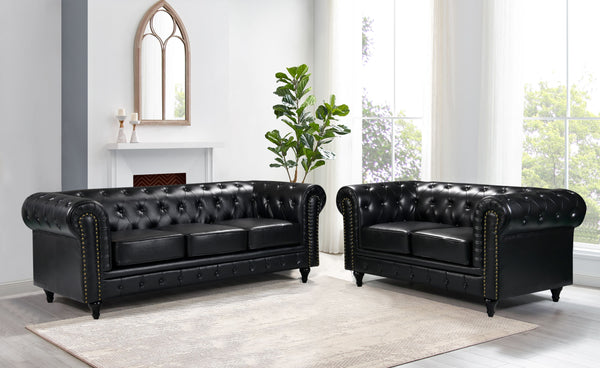 Boston Chesterfield Sofa Set - 3+2 - Black