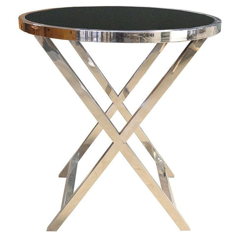 Side Table - Polished Stainless + Black Glass