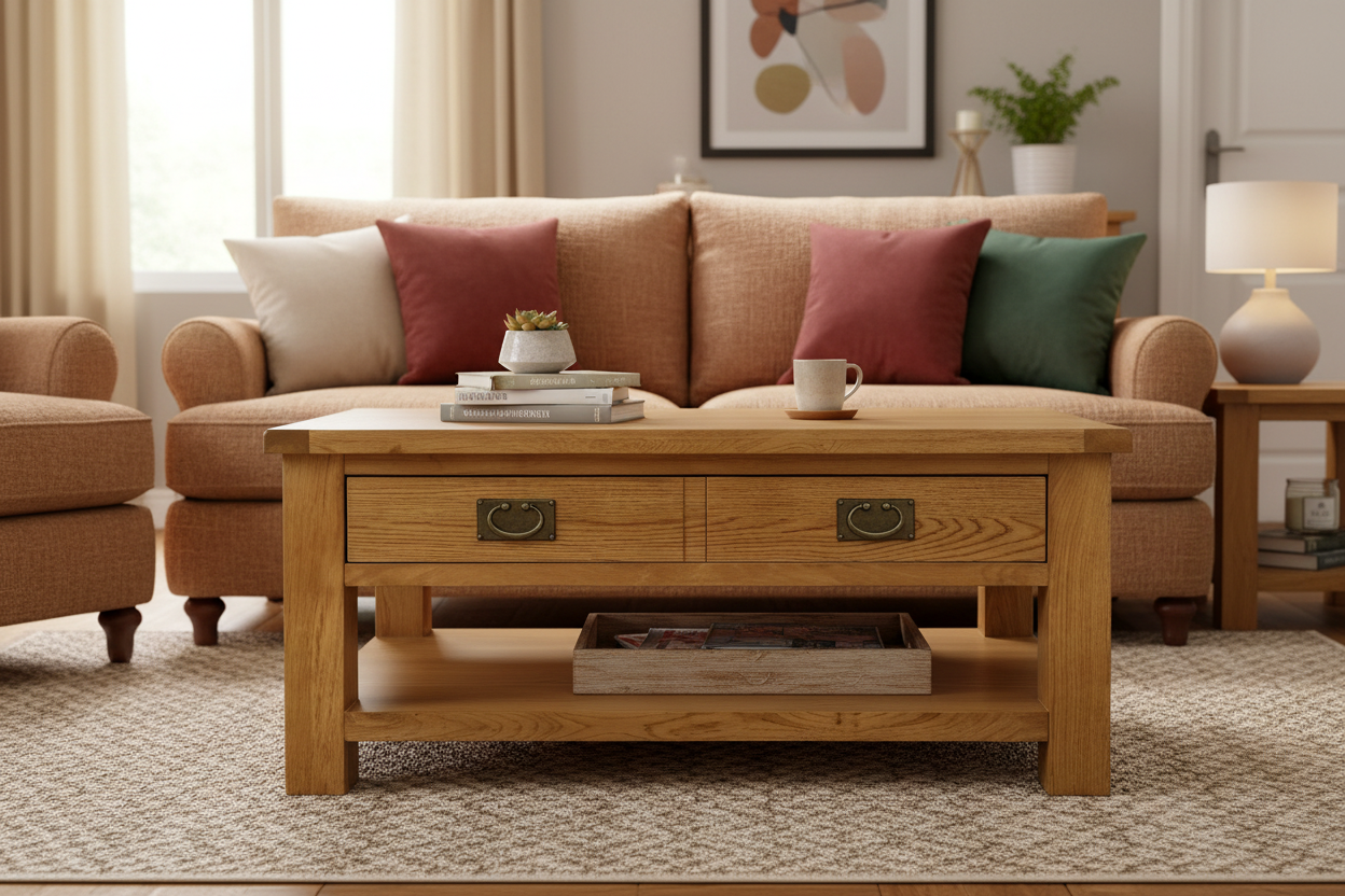 Oak Coffee Table with Two Drawers