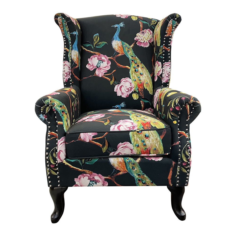 Peacock Wingback Armchair - Black
