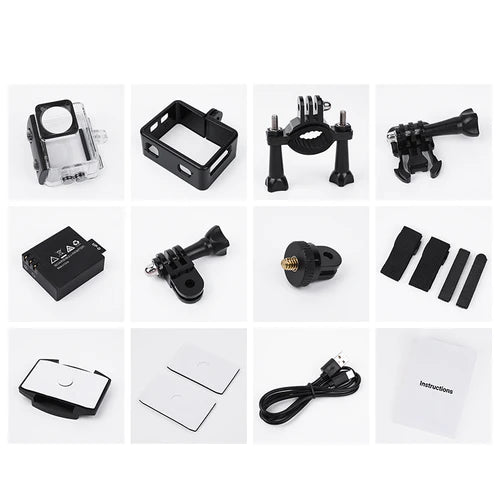 Sports Camera - Stabilization Anti Shake, 30M Waterproof, Front & Back Dual Screen