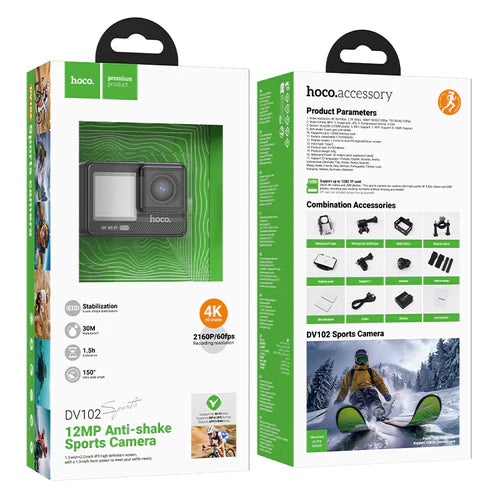 Sports Camera - Stabilization Anti Shake, 30M Waterproof, Front & Back Dual Screen