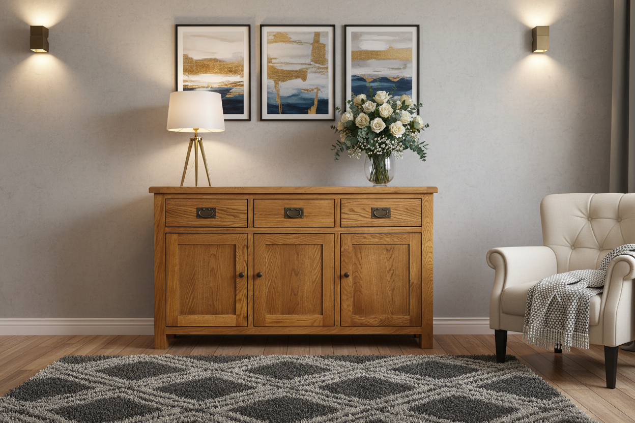 Oak Buffet Table 3 Door & 3 Drawers