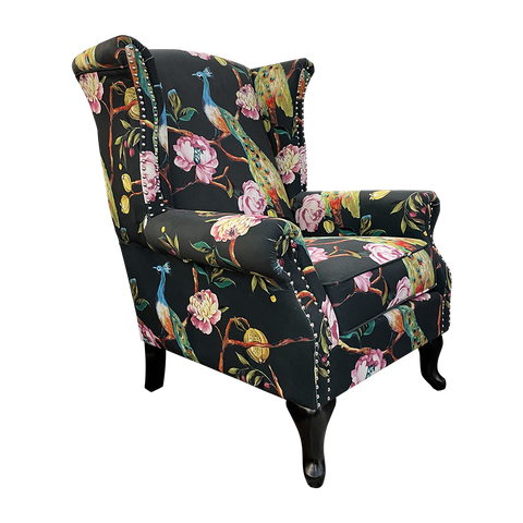 Peacock Wingback Armchair - Black