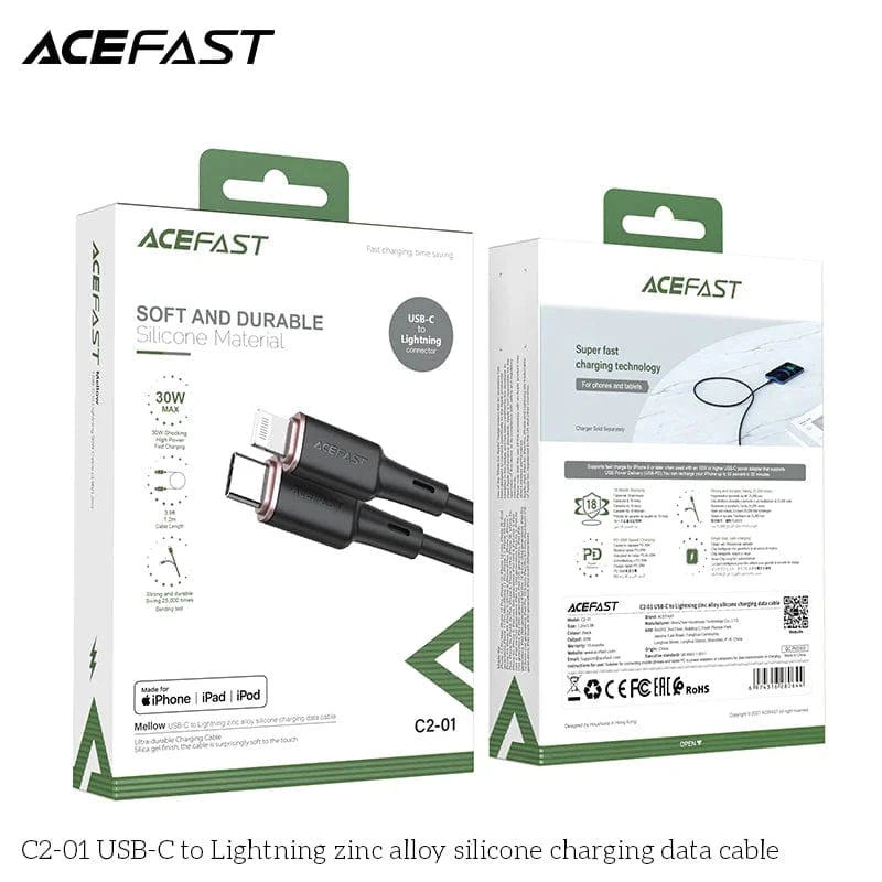 Acefast mobile phone accessories Zinc Alloy Soft Silicone Data Cable