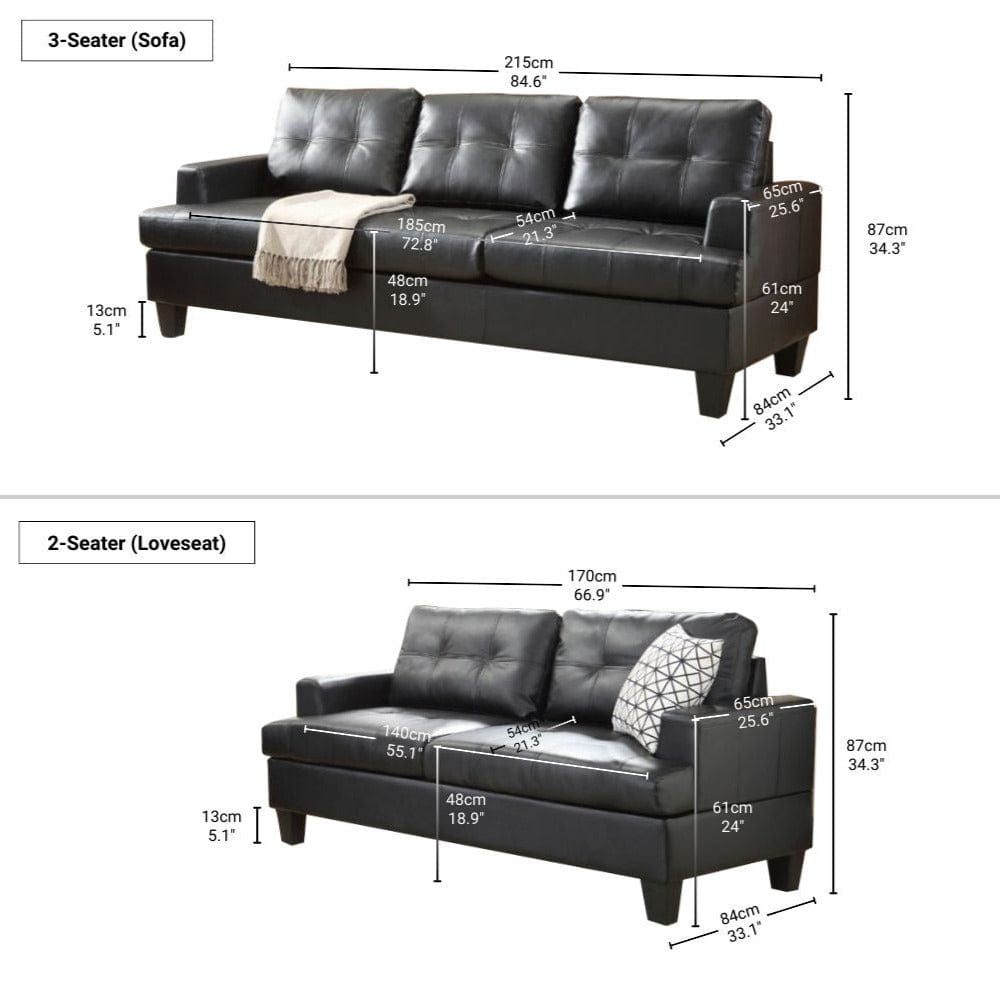 BroDeals 2 Seater Sofa Knollwood 2 Seater Faux Leather Sofa - Black