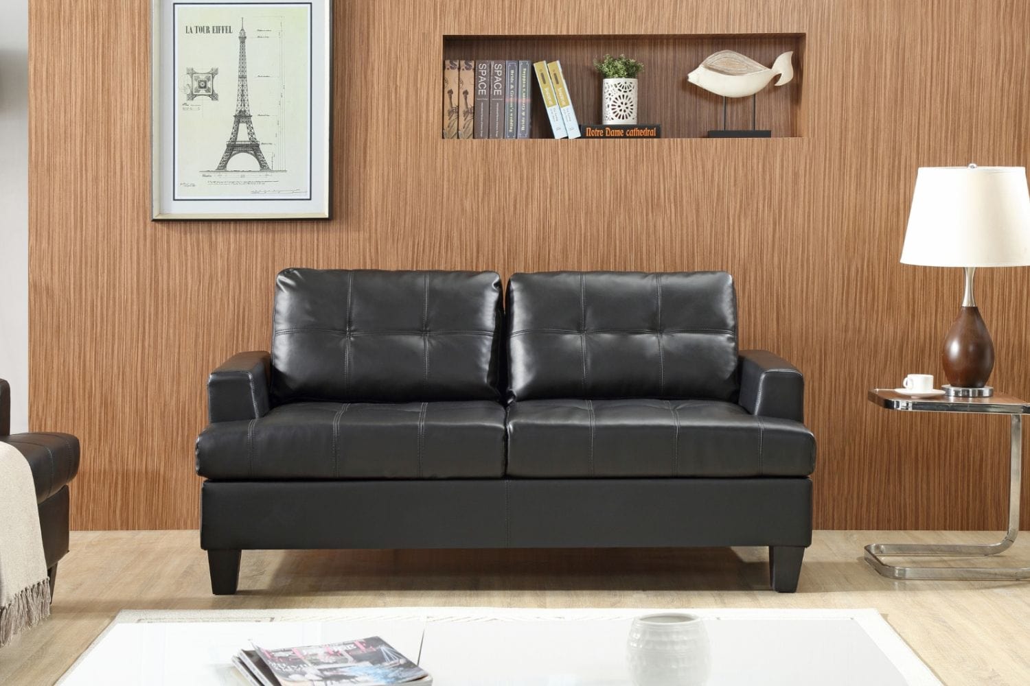 BroDeals 2 Seater Sofa Knollwood 2 Seater Faux Leather Sofa - Black