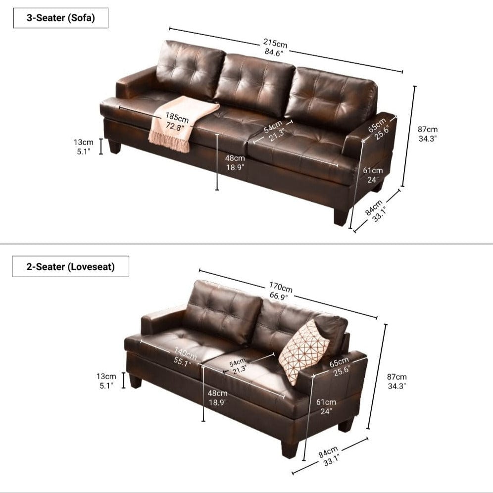 BroDeals 2 Seater Sofa Knollwood 2 Seater Faux Leather Sofa - Brown