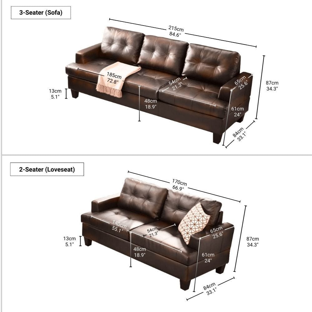 BroDeals 2 Seater Sofa Knollwood 3+2 Seater Faux Leather Sofa - Brown