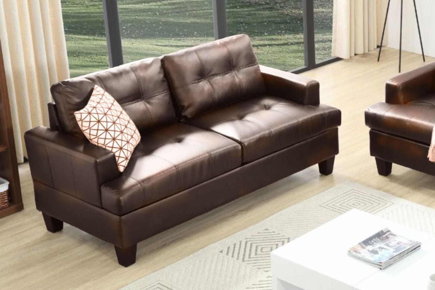BroDeals 2 Seater Sofa Knollwood 3+2 Seater Faux Leather Sofa - Brown