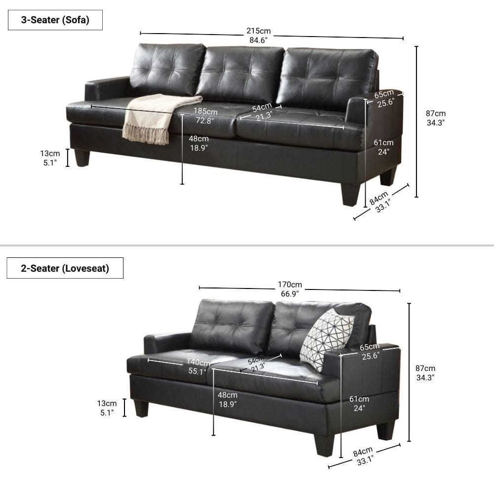BroDeals 3 seater Sofa Knollwood 3+2 Seater Faux Leather Sofa - Black