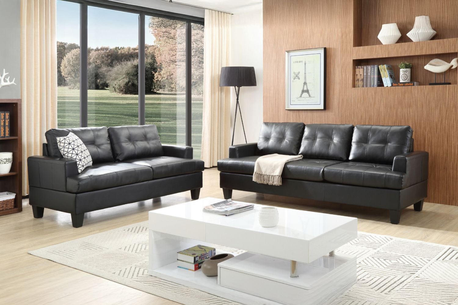 BroDeals 3 seater Sofa Knollwood 3+2 Seater Faux Leather Sofa - Black