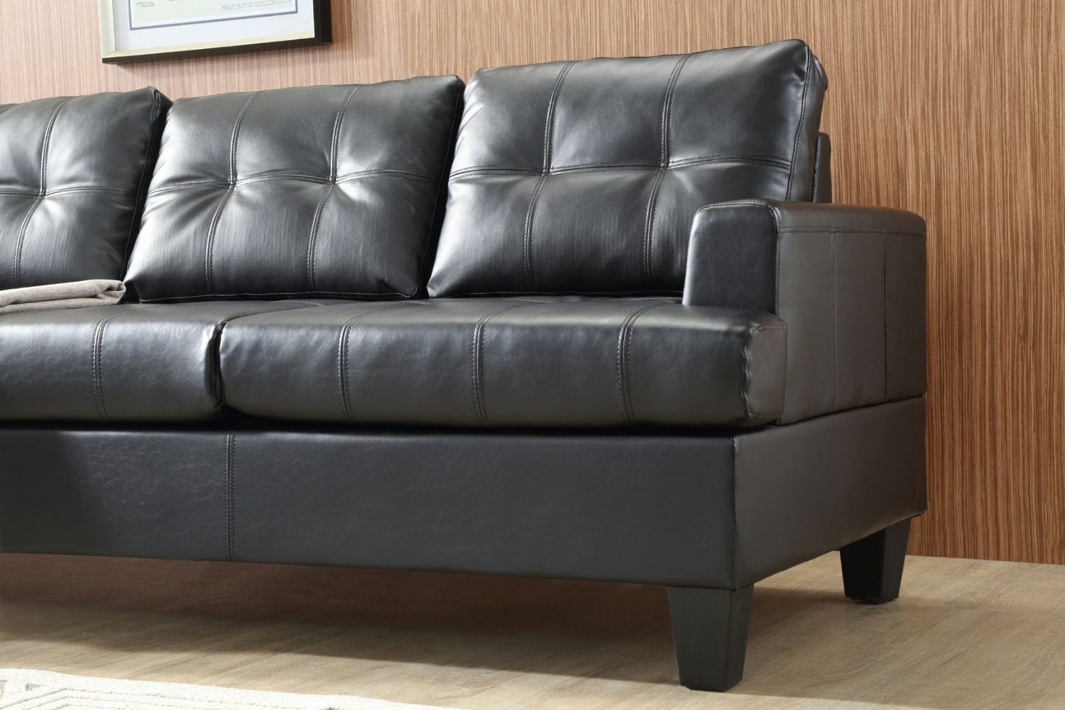 BroDeals 3 seater Sofa Knollwood 3+2 Seater Faux Leather Sofa - Black