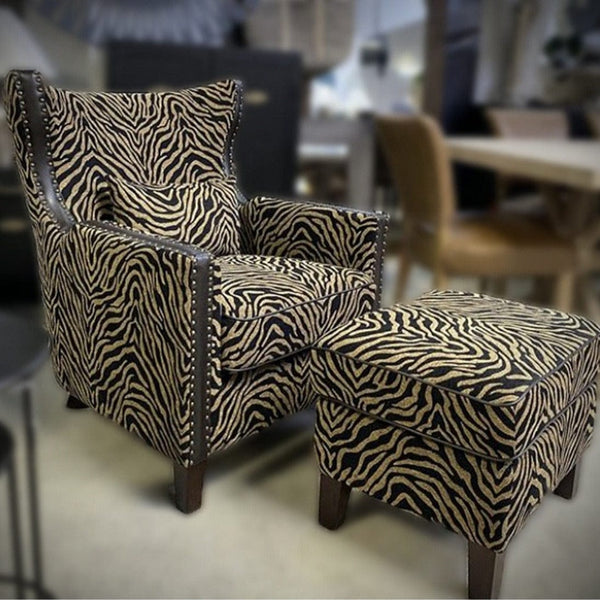BroDeals Arm Chairs, Recliners & Sleeper Chairs Occasional Arm Chair with Ottoman - Zebra Print