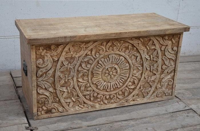 BroDeals Blanket Chest Carved Wooden Trunk