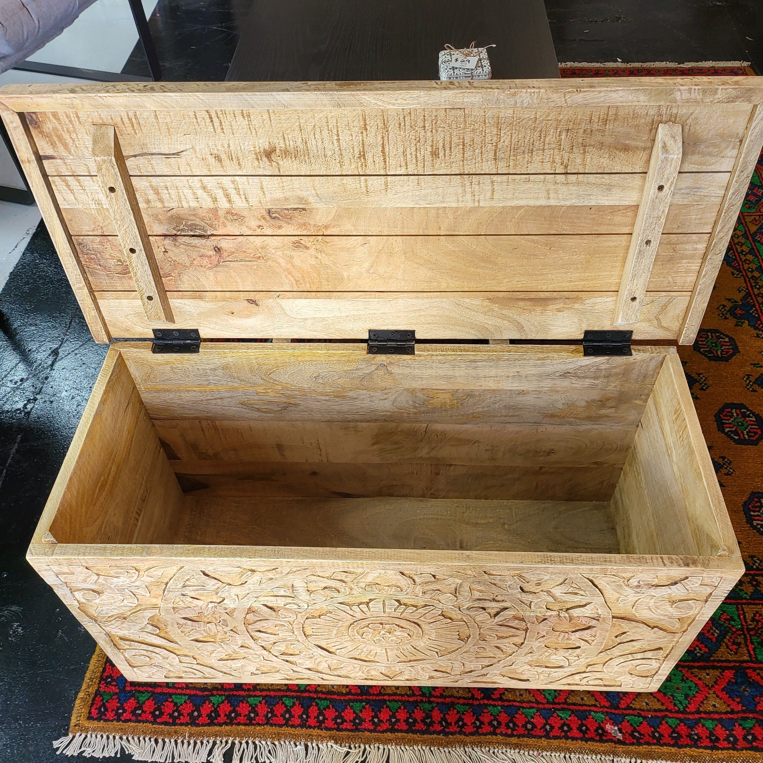 BroDeals Blanket Chest Carved Wooden Trunk