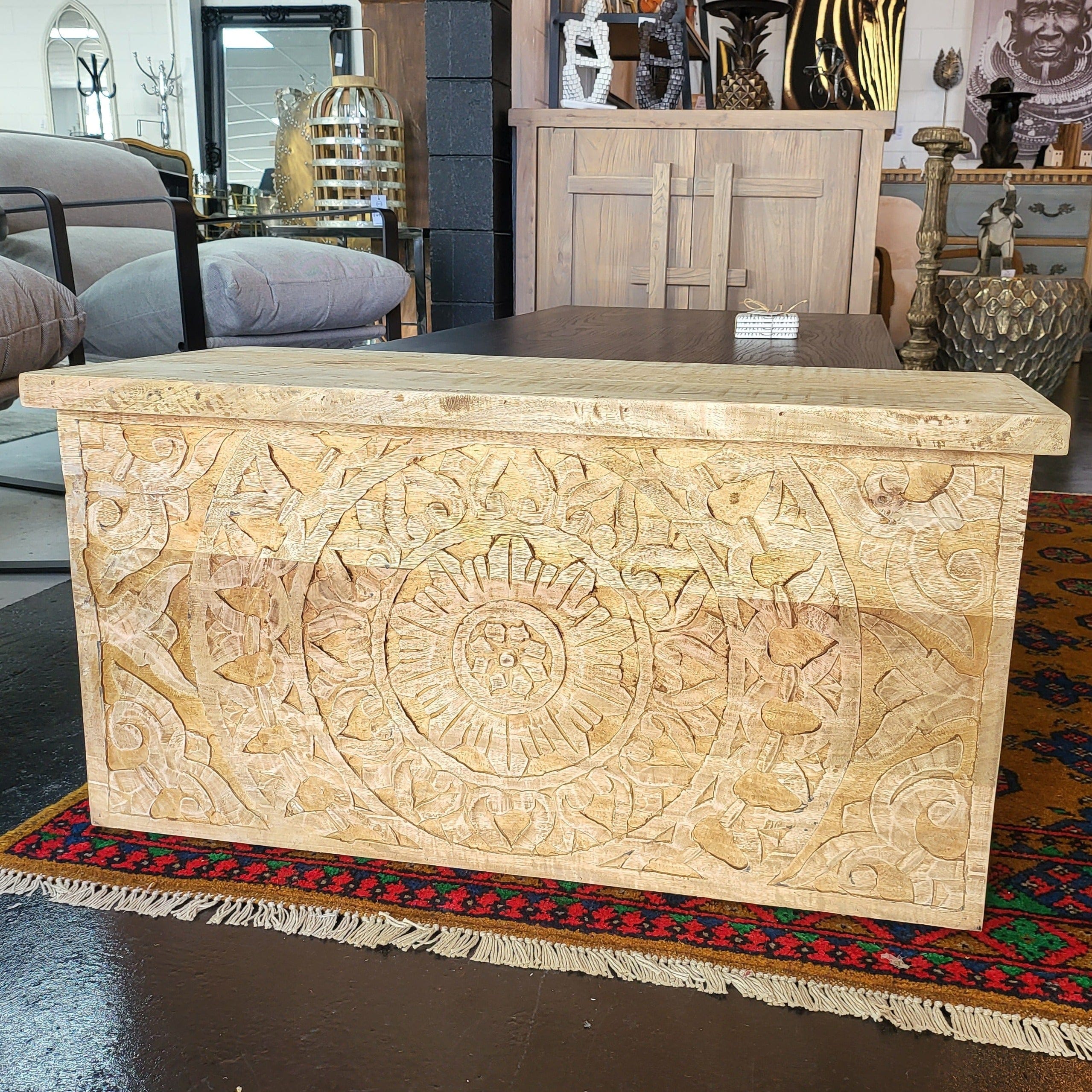 BroDeals Blanket Chest Carved Wooden Trunk