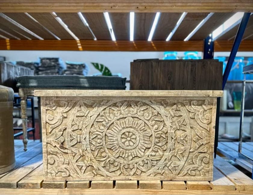 BroDeals Blanket Chest Carved Wooden Trunk