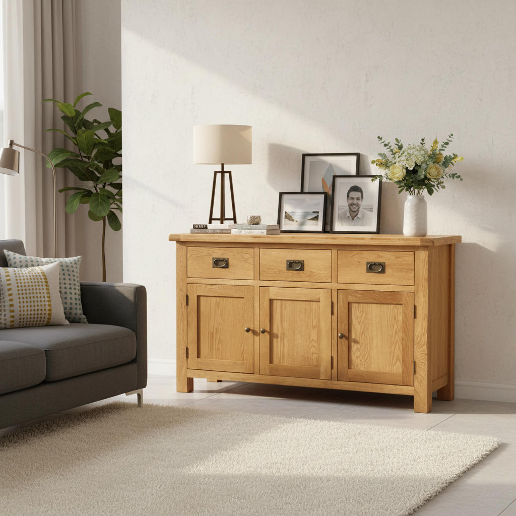 Oak Buffet Table 3 Door & 3 Drawers