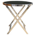 BroDeals End Tables Side Table - Polished Stainless + Black Glass