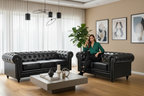 Boston Faux Leather Chesterfield Sofa Set - 3+2 - Black