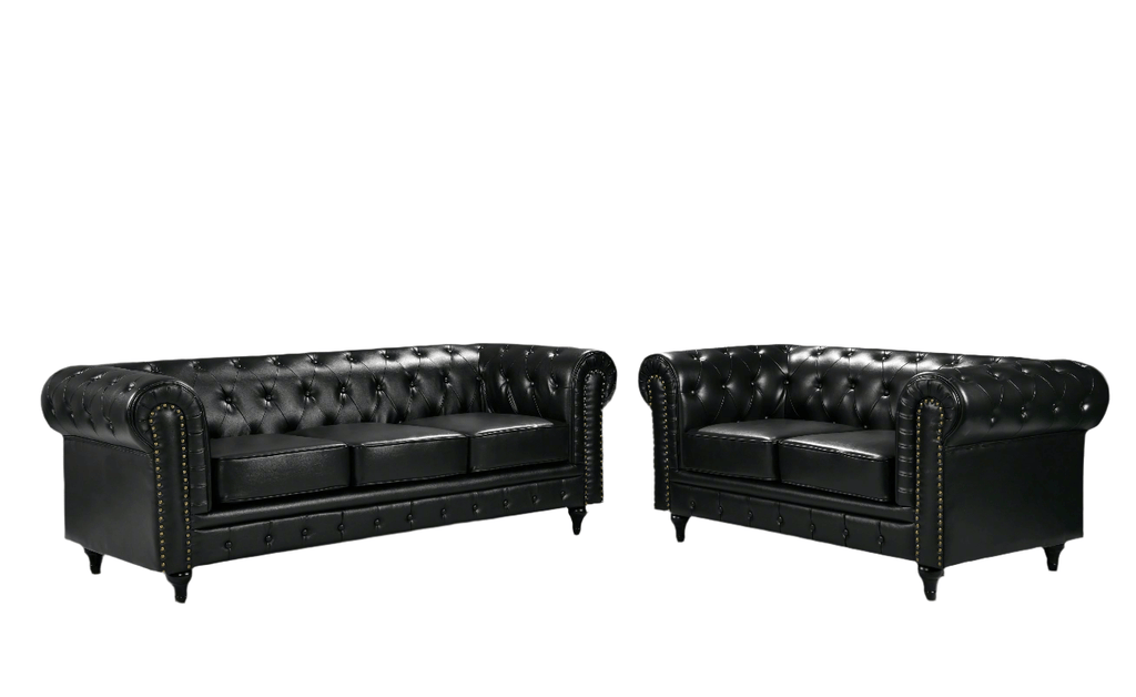 BroDeals Lounge Suite Boston Chesterfield Sofa Set - 3+2 - Black
