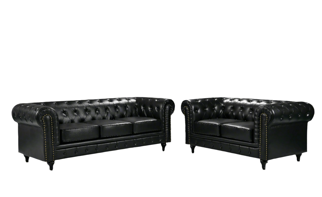 BroDeals Lounge Suite Boston Chesterfield Sofa Set - 3+2 - Black