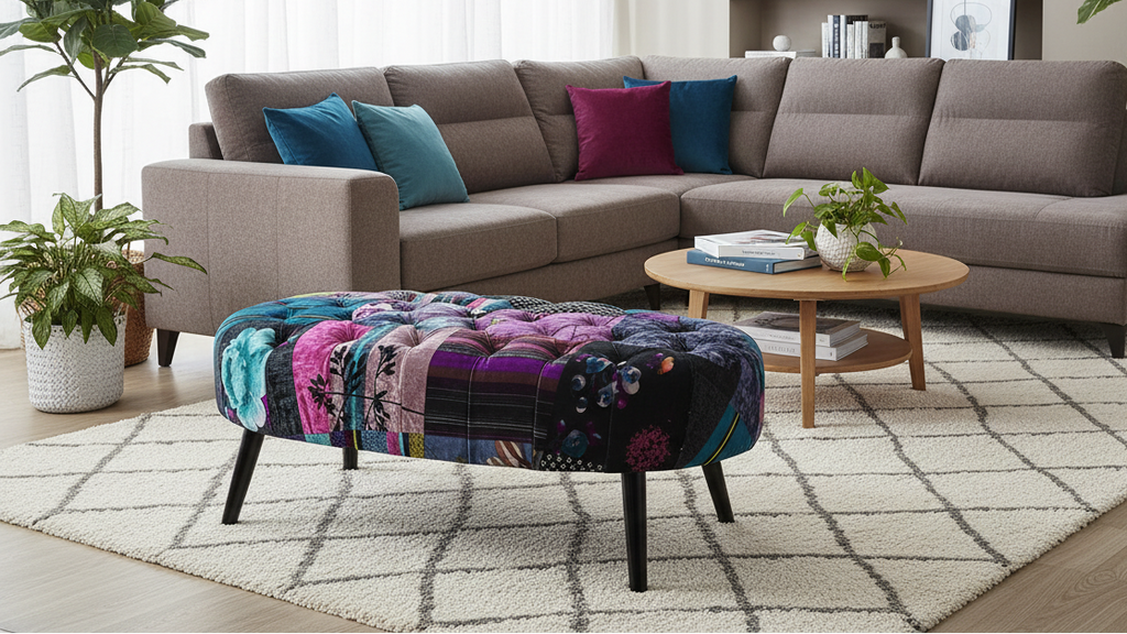 Oval Patchwork Ottoman