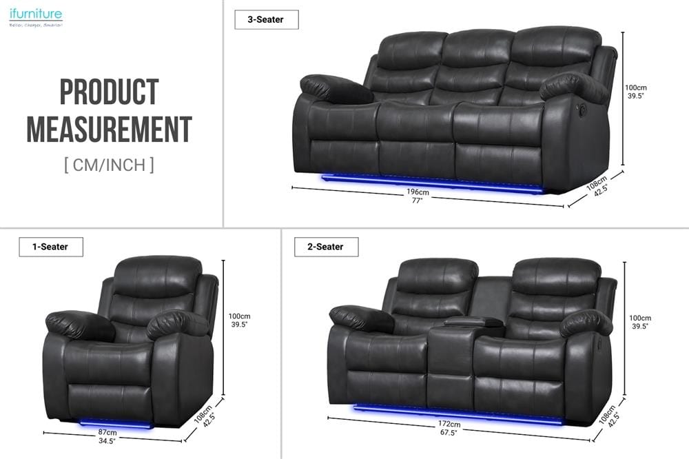 BroDeals Sofas Gavin Manual Recliner 3+2+1 Seater Sofa with Console