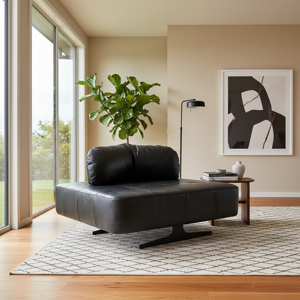 Leather Chair | Ottoman Slate Black