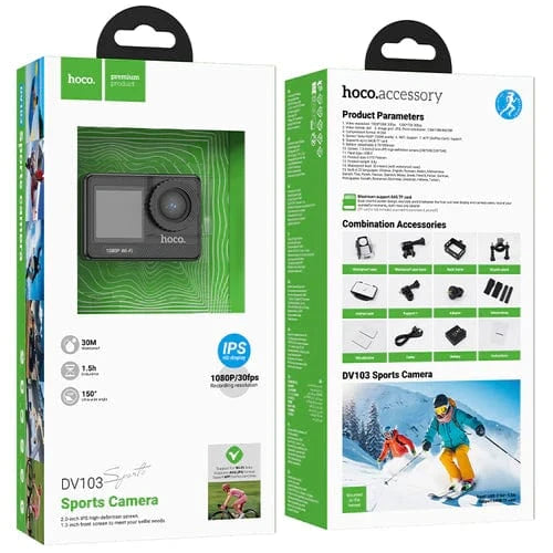 Hoco Bike Camera HD 1080P/30FPS Sports Camera w/ 30M Waterproof, Front & Back Dual Screen
