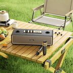 Hoco Bluetooth Speaker Classic Stylish Bluetooth Speaker w/ 2 Wireless Microphone & Phone Holder