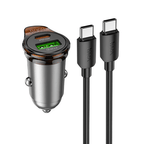 Hoco Car Charger 43W PD+QC Super Fast Car Charger w/ Mini Size, C to C Cable Included