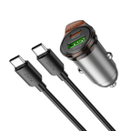 Hoco Car Charger 43W PD+QC Super Fast Car Charger w/ Mini Size, C to C Cable Included