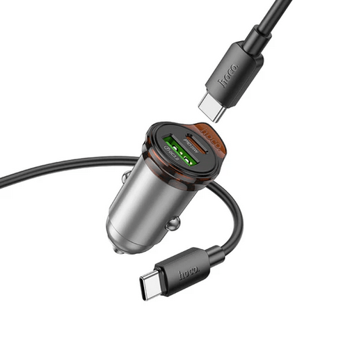 Hoco Car Charger 43W PD+QC Super Fast Car Charger w/ Mini Size, C to C Cable Included