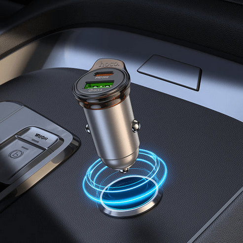 Hoco Car Charger 43W PD+QC Super Fast Car Charger w/ Mini Size, C to C Cable Included