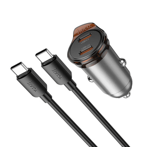 Hoco Car Charger 45W Dual USB C Super Fast Car Charger w/ Mini Size, C to C Cable Included