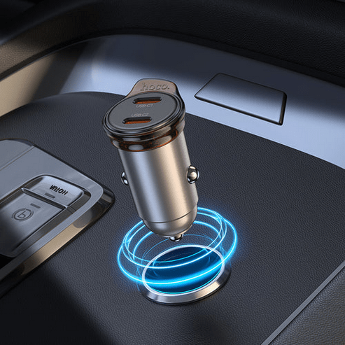 Hoco Car Charger 45W Dual USB C Super Fast Car Charger w/ Mini Size, C to C Cable Included